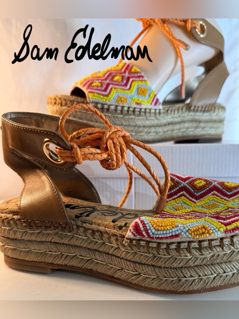 NIB Sam Edelman “Neera” Beaded Platform Boho Espadrille Sandal Size 6
